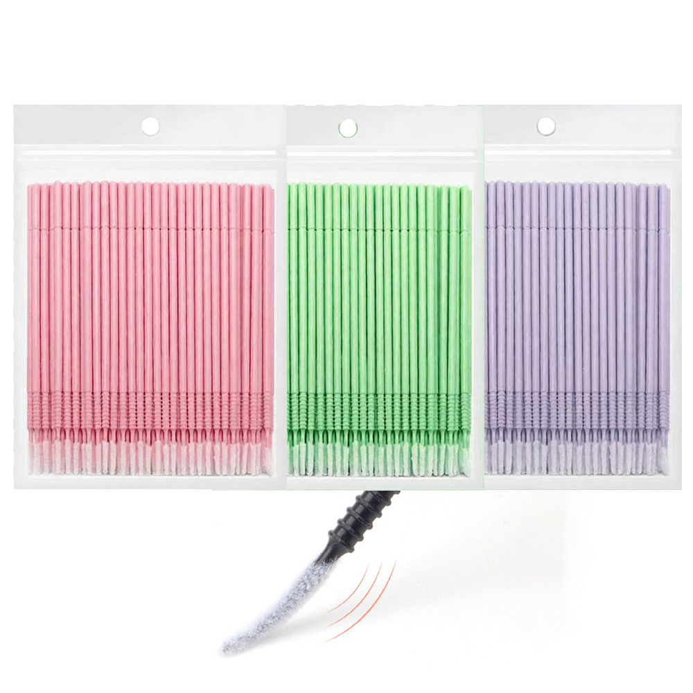 Eyelash Extension Double Lash - 500本入りまつげエクステ洗浄スワブ ロング/ショートチップ ラッシュリフトグルーリムーバーアプリケーター マイクロブラシ メイクアップツール