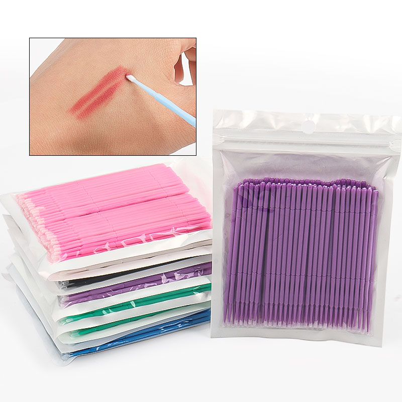 Eyelash Extension Double Lash - 100本入り/袋 竹製まつげエクステ洗浄綿棒 ラッシュリフトグルーリムーバーアプリケーター マイクロブレードメイクアップマイクロブラシツール