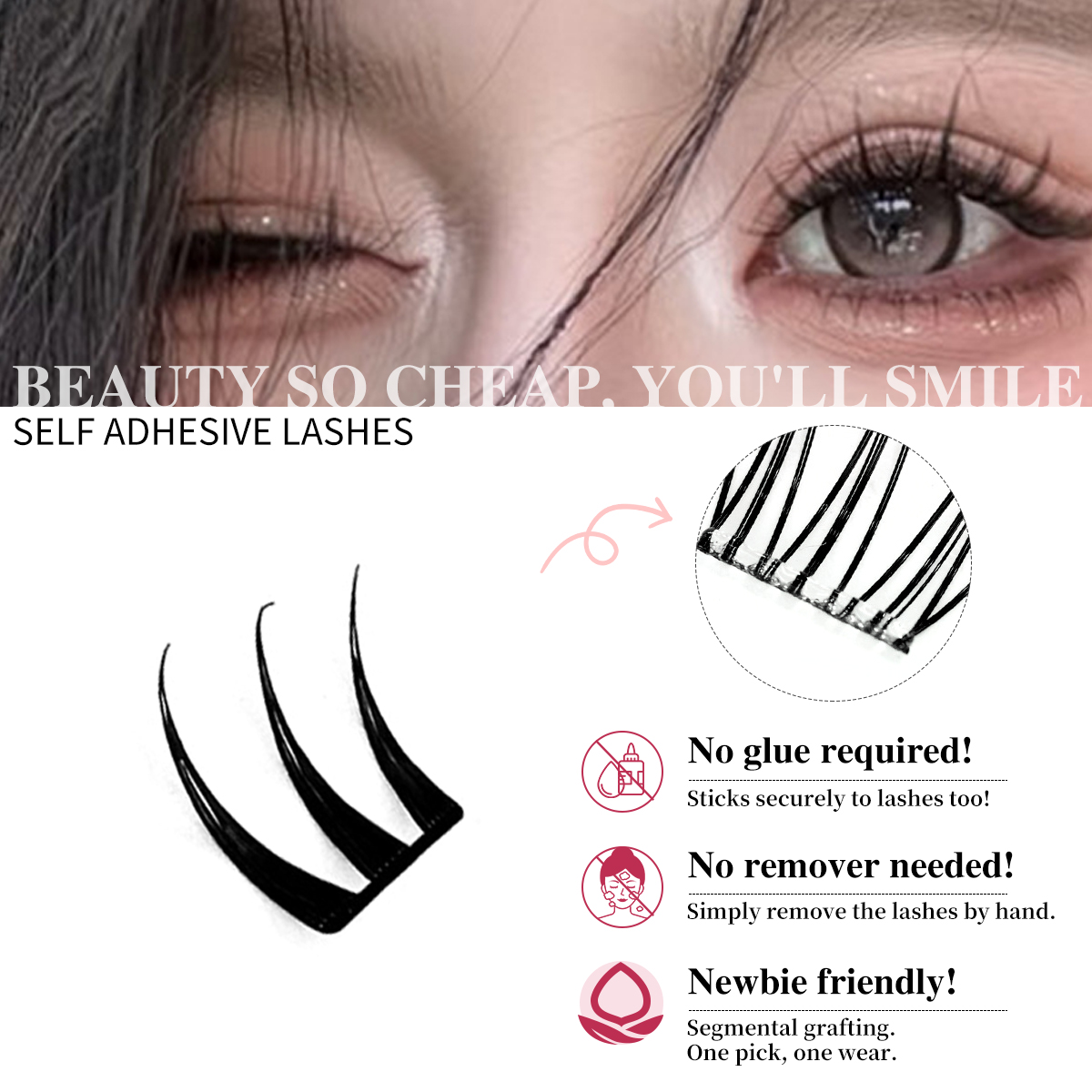 接着剤不要のまつげクラスター 超薄型シートシリーズ 自己粘着 - Eyelash Extension Menu のレビューと価格